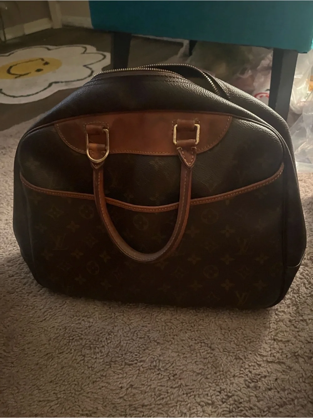 Authentic Louis Vuitton Monogram Deauville Canvas Satchel in Brown and Tan Small
